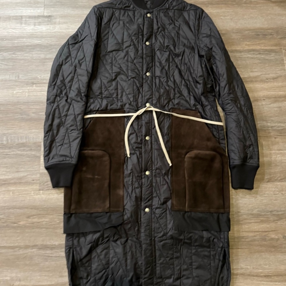 Rick Owens Quilted Flight Black Brown Long Jacket Coat - Picture 2 of 9